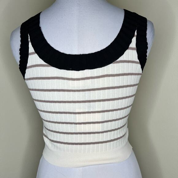 Anna Dani Rib Knit Crop Top OS Cream Black Stripe Scoop Neck Tank Chic New - Picture 3 of 8